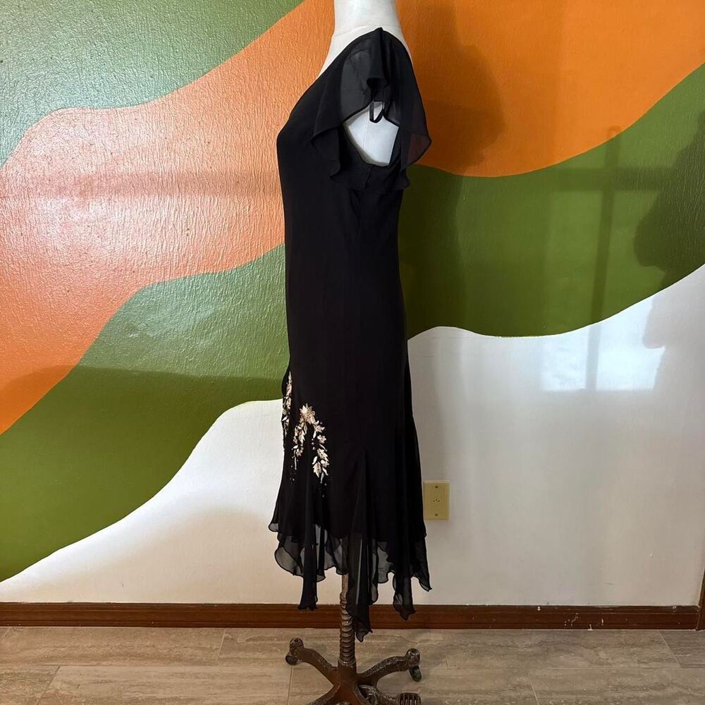 Vtg Y2K Black Chiffon Embroidered Fairy Dress Handkerchief Hem Whimsigoth 16 - Picture 2 of 8